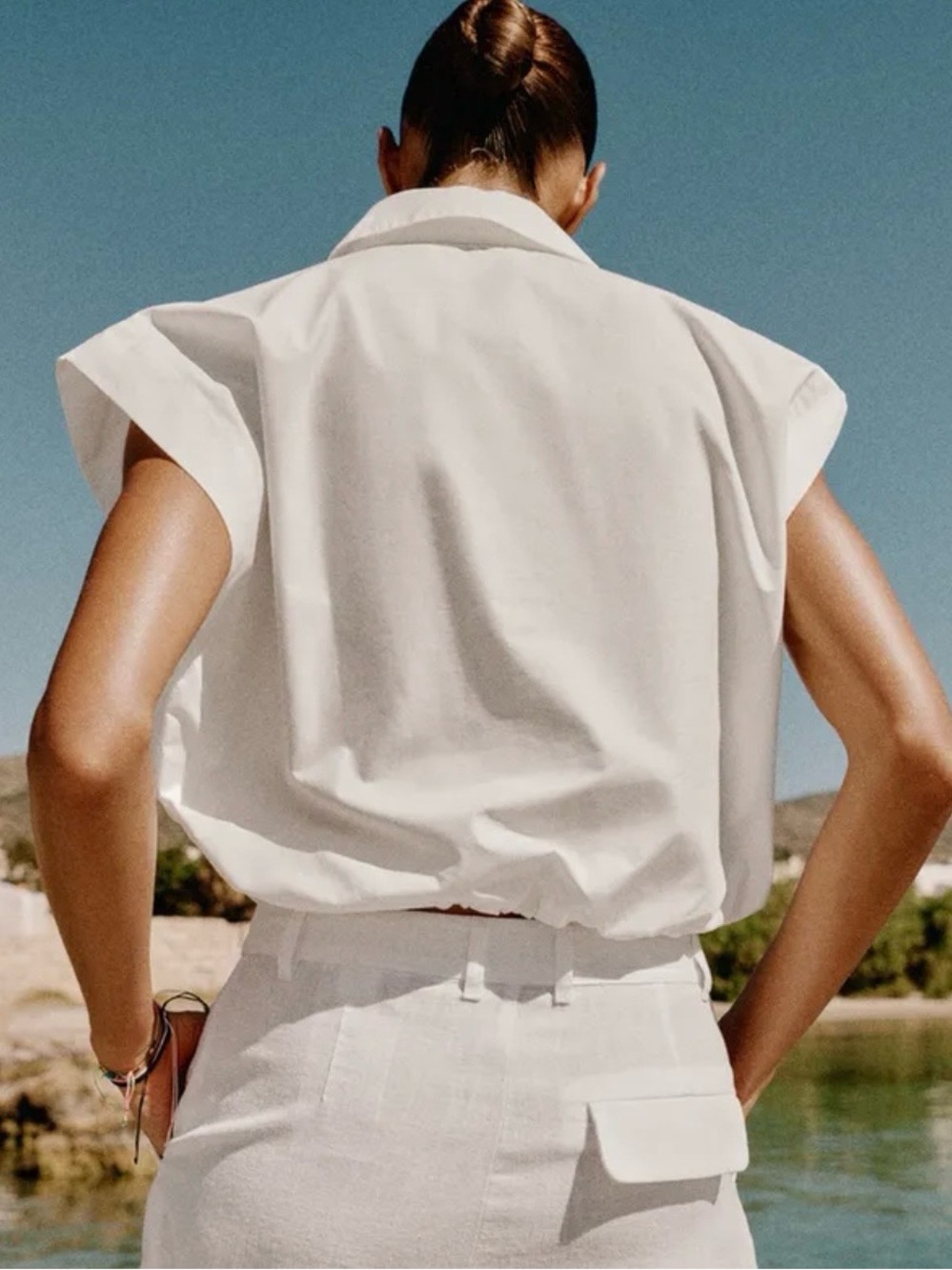 NWT Zara White Sleeveless Button Down Top with Balloon Hem Size XS - Picture 4 of 9